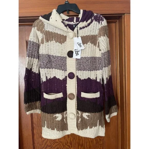 Vero Moda Knit Hooded Button Down Sweater Hoodie Brown Size Small NEW Boho - Picture 2 of 16